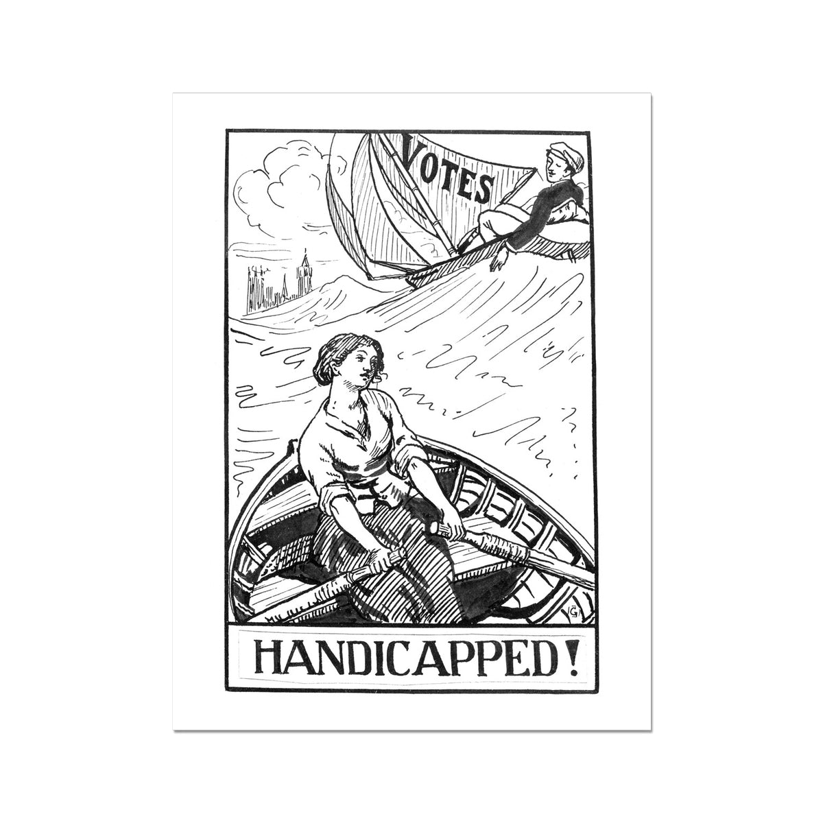 Handicapped! Votes for women feminist poster sketch