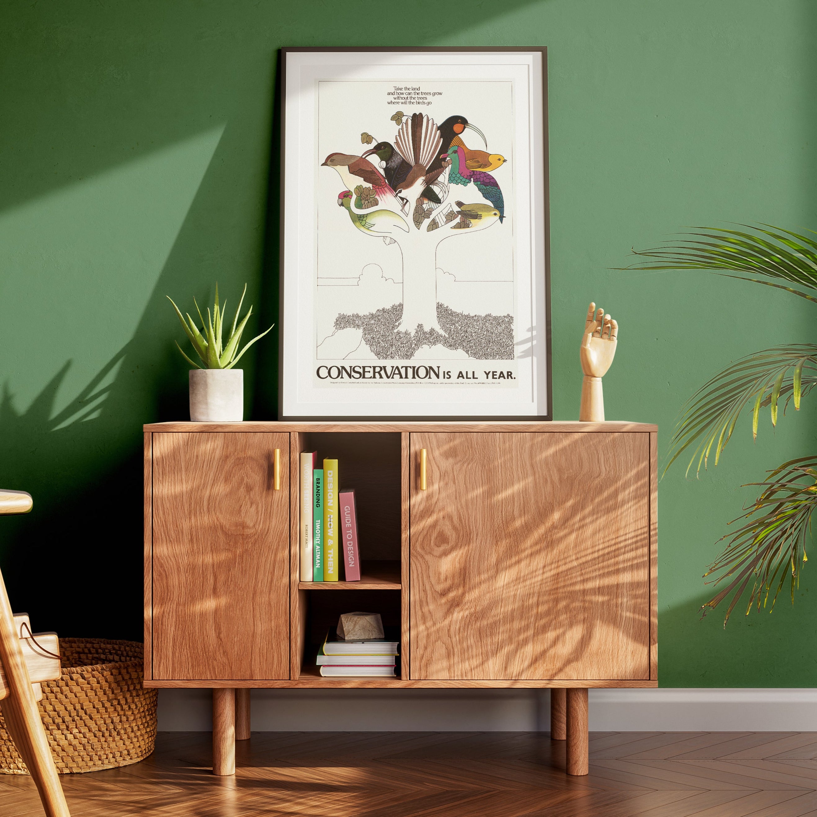 conservation is all year poster on a sideboard